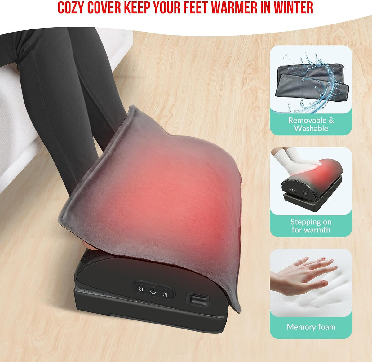 Snailax Foot Rest Under Desk, Heated Footrest with Vibration, Feet Warmer
