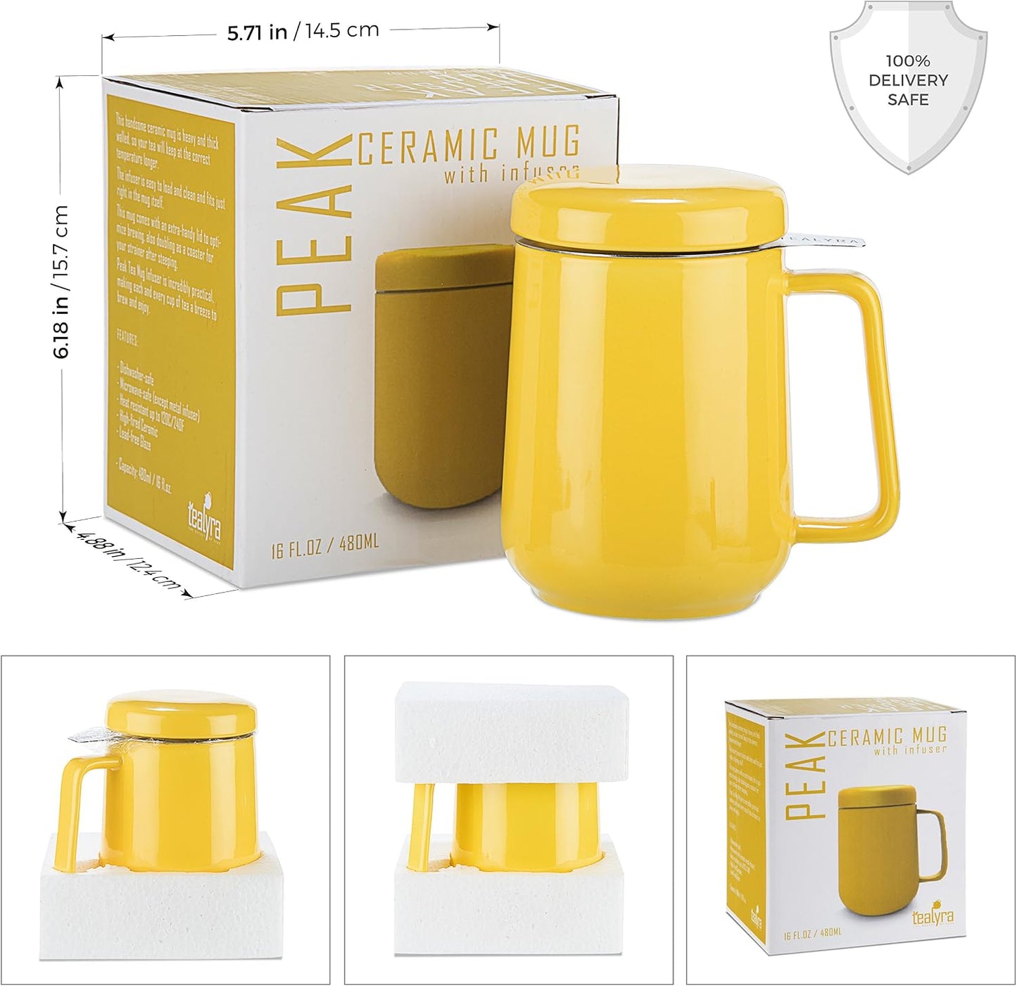 Tealyra - Peak Ceramic Red Tea Cup Infuser - 19-ounce - Large Tea High-Fired Ceramic Mug with Lid and Stainless Steel Infuser - Tea-For-One Perfect Set for Office and Home Uses - 580 milliliter