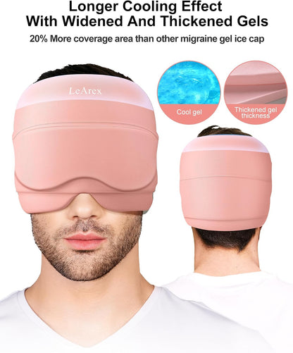 2 in 1 Migraine Relief Cap with Gel Eye Mask, Headache Relief Cap Ice Head Wrap Hot and Cold Therapy Hat Gift for Women for Headache Puffy Eyes Sinus and Tension Stress Relief (Light Purple)