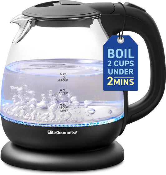 Elite Gourmet EKT3001 1L Digital Kettle, 304 Stainless Steel, Matte Black | Programmed Temperatures, Keep Warm Function, Cordless 360° Base, Auto Off & Audible Indicator