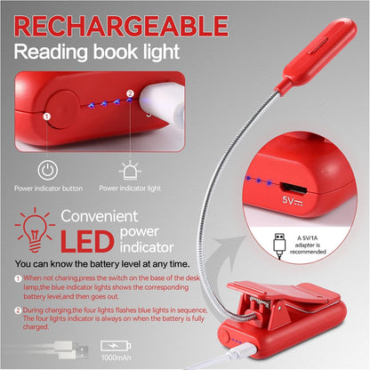 VAVOFO Rechargeable Book Light for Reading in Bed Kids, 7 LED Reading Light with 9-Level Warm Cool White Daylight, Eye Care Lamp with Power Indicator for Bookworms (Yellow)