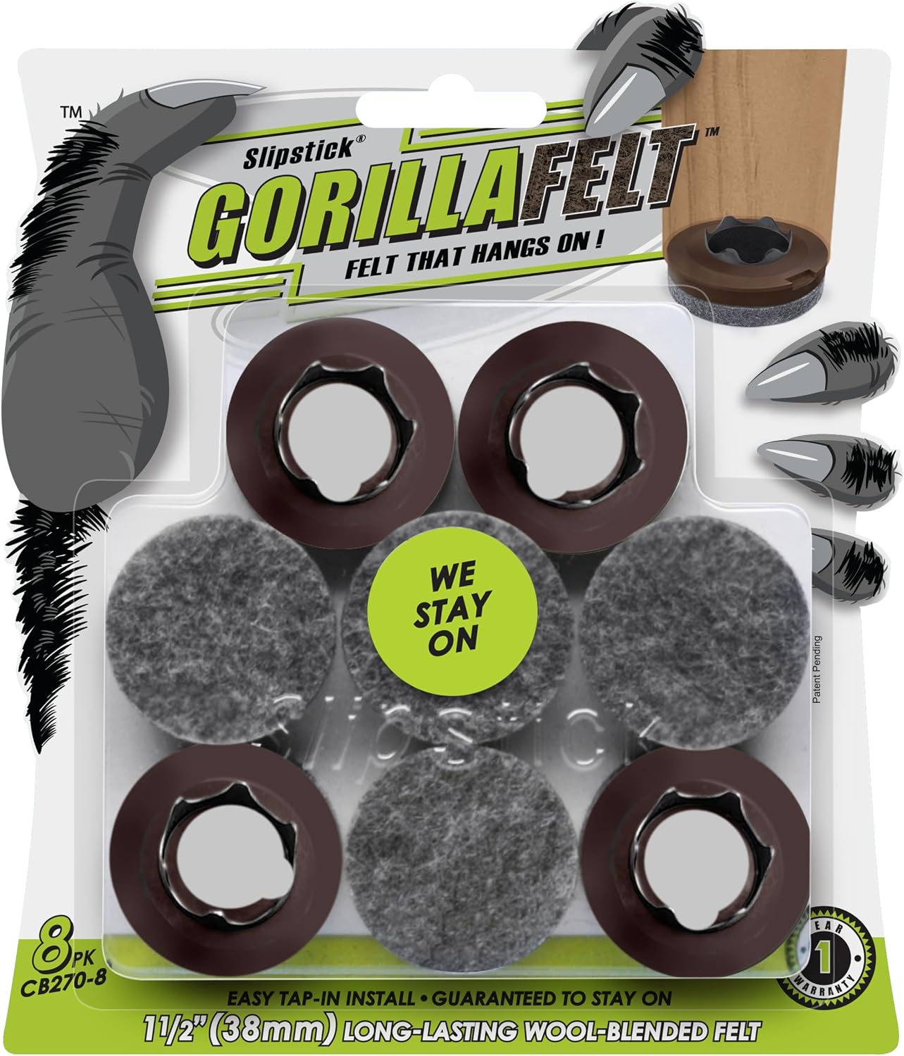 Slipstick Gorilla Felt Furniture Pads (189 Piece Variety Pack) Premium Furniture Pads & Chair Leg Floor Protectors for Hardwood Floors & Hard Surfaces