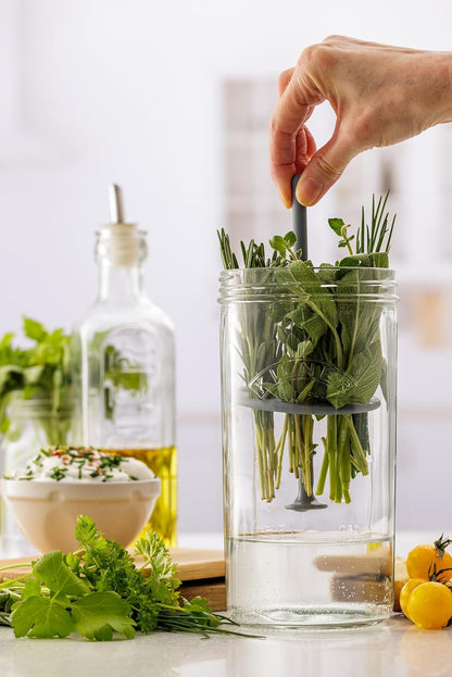 Kilner Herb Keeper Set | Keep Herbs Fresh for Up to 3 Weeks | 1L Wide Mouth Jar with Stainless Steel Lid & Silicone Lifter | Easy-to-Use for Home-Grown or Store-Bought Herbs | Recipe Booklet Included