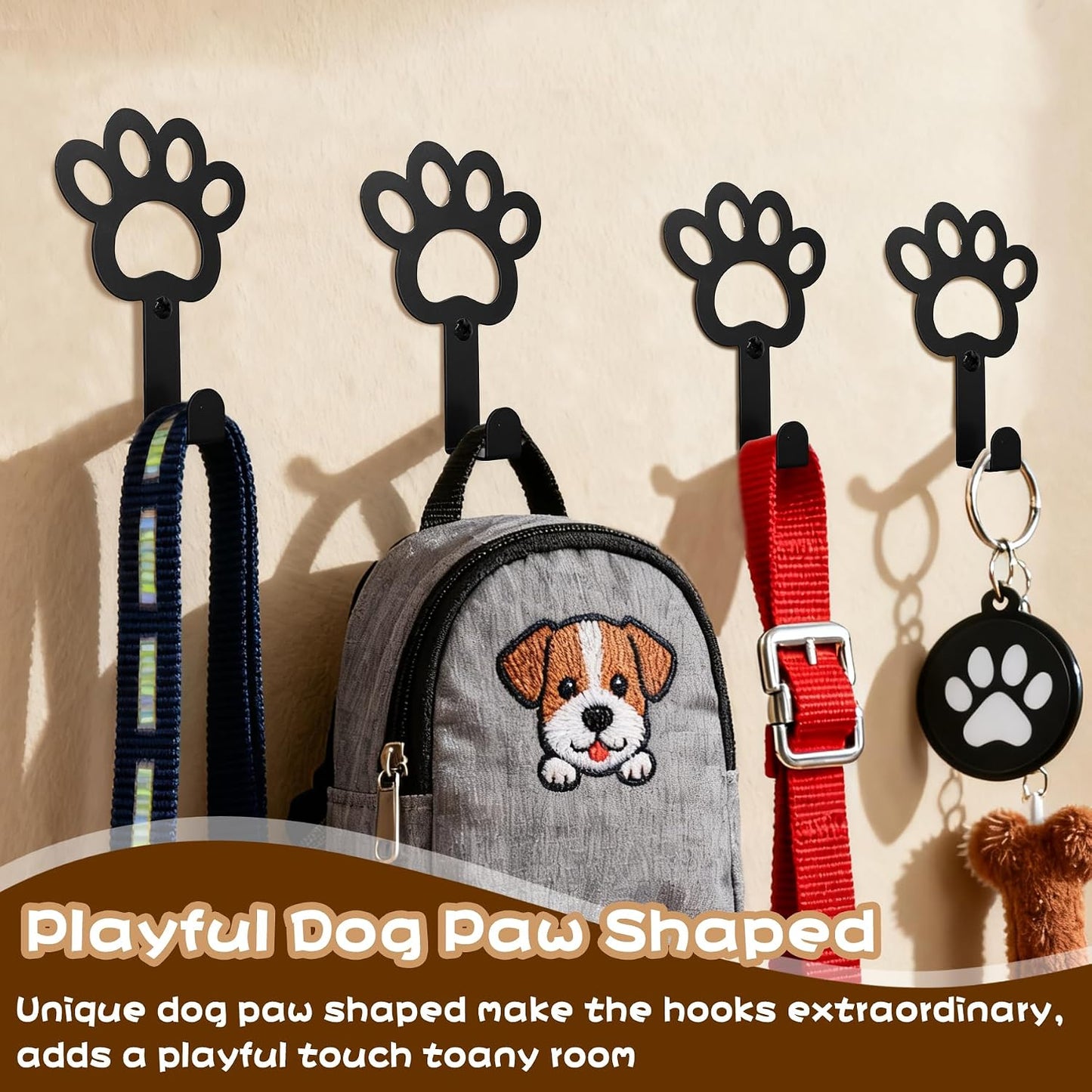 8PC Dog Leash Hooks for Wall Cute Metal Cat Leash Holder Wall Mounted Key Hooks Pet Accessory Holder for Entryway Hallway Kitchen Office, Pet Themed Gifts, Great Gift for Dog and Cat Lovers