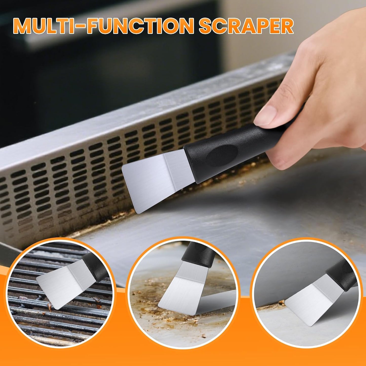 Grill Brick for Cleaning Flat Top, Heavy Duty Grill Stone Griddle Brick | Pumice Grill Cleaning Brick with Handle & Scraper, Griddle Cleaner for Removing Stubborn Grease, Rust (5 PCS)