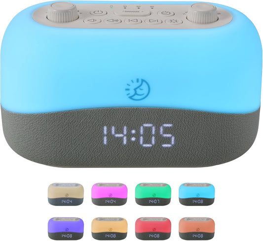 Sleep ZM White Noise Machine with 29 Sounds + 16 Colors Digital Alarm Clock & Amber Night Light for Blue Light Blocking, Gentle Wake Alarm, Sleep Timer & Memory Function for Adults & Kids