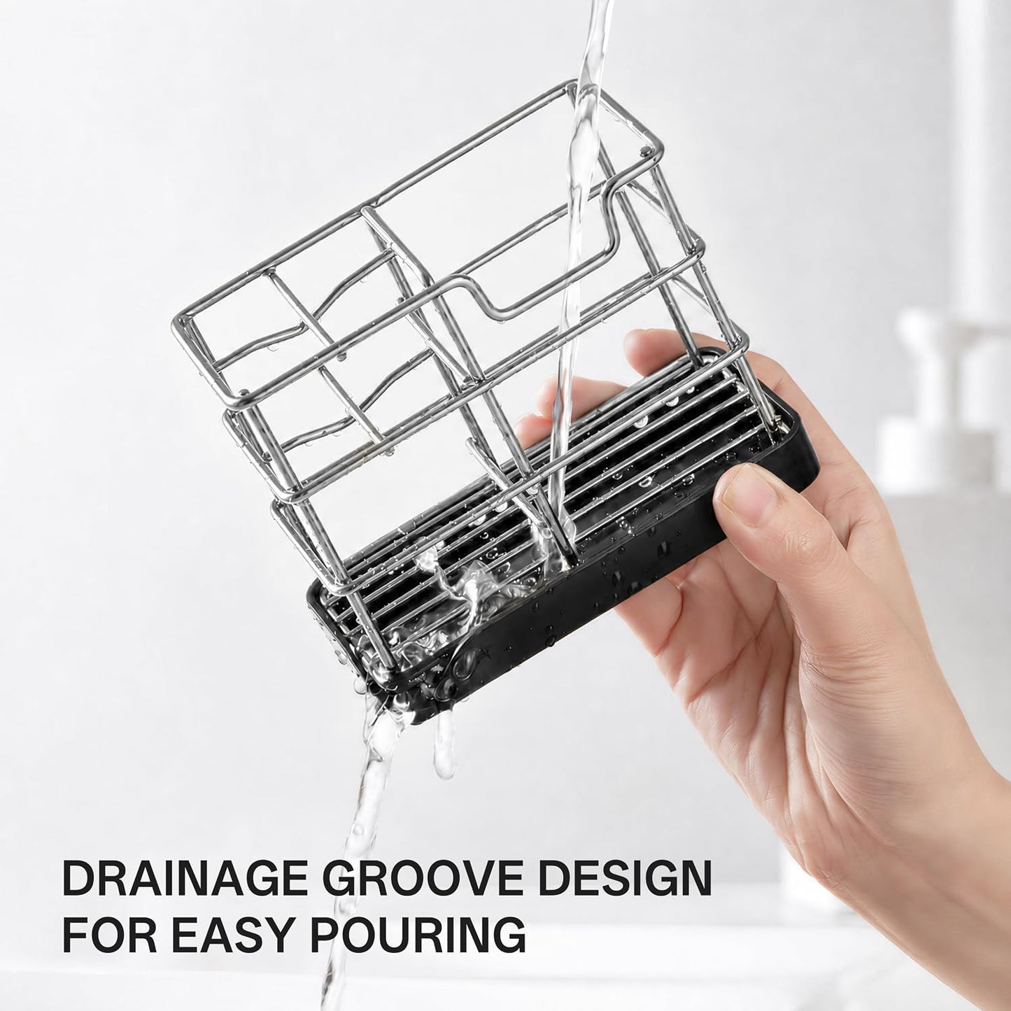 HBlife Toothbrush Holders for Bathrooms Black, Small Stainless Steel Bathroom Toothbrush Holder with Tray, Bathroom Accessories and Apartment Essentials