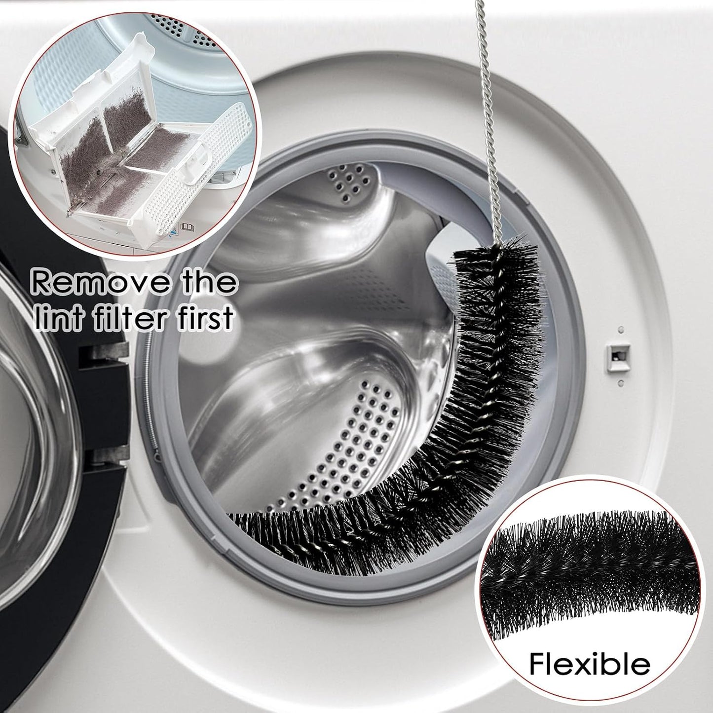 Dryer Vent Cleaner Kit, 2 Pack Dryer Lint Brush, 30 Inch Long Flexible Lint Remover, Refrigerator Coil Cleaning Brush, Home Essentials (Long-Style + Short-Style)