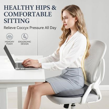 Circular Memory Foam Seat Cushion, Tailbone Pressure Relief Pillow for Office Chair Car Wheelchair, Breathable Mesh Comfort Pad for Daily Sitting Support (Black)