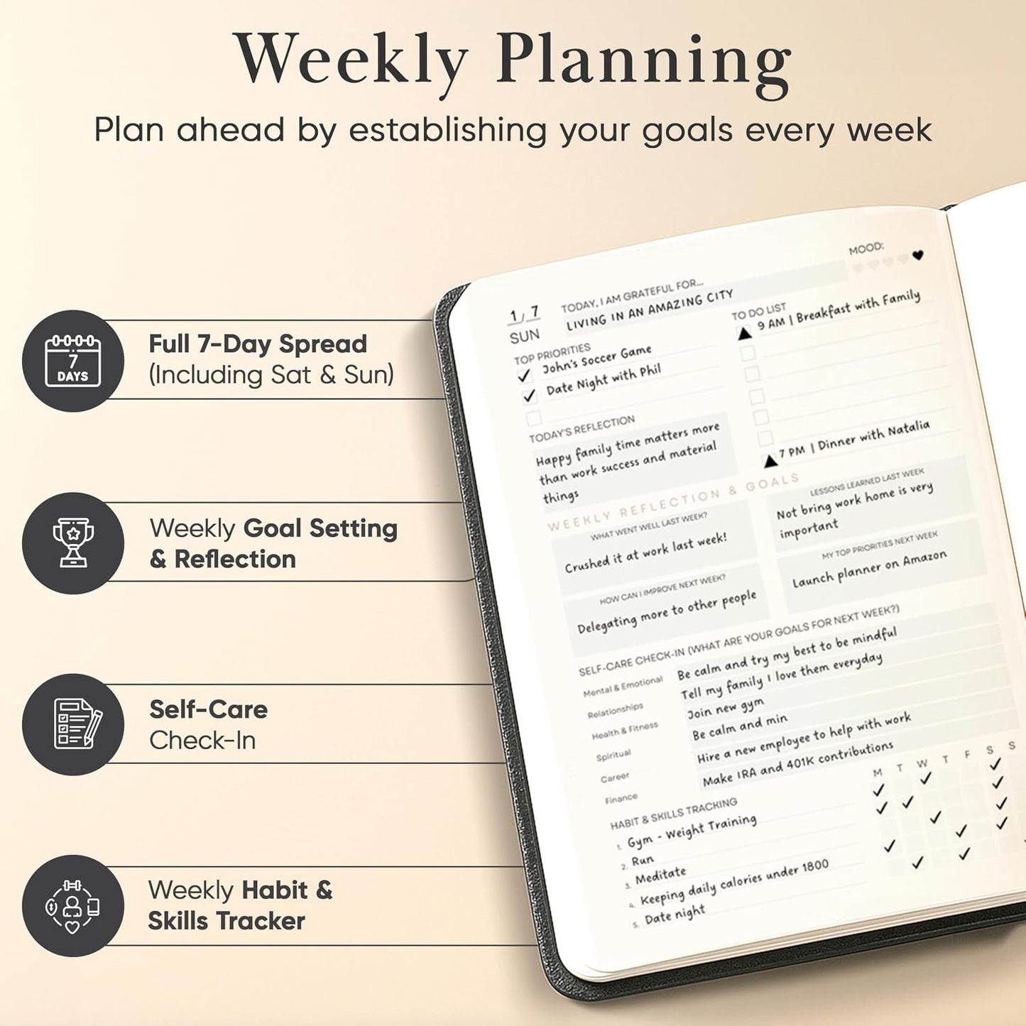 2026 Planner, Daily Journal & Gratitude Journal All-In-One with To Do List, Self Care Prompts & Habit Tracker - 7 x 10 - Pink