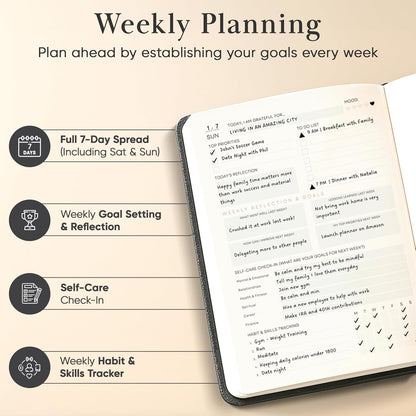2026 Planner, Daily Journal & Gratitude Journal All-In-One with To Do List, Self Care Prompts & Habit Tracker - 7 x 10 - Pink
