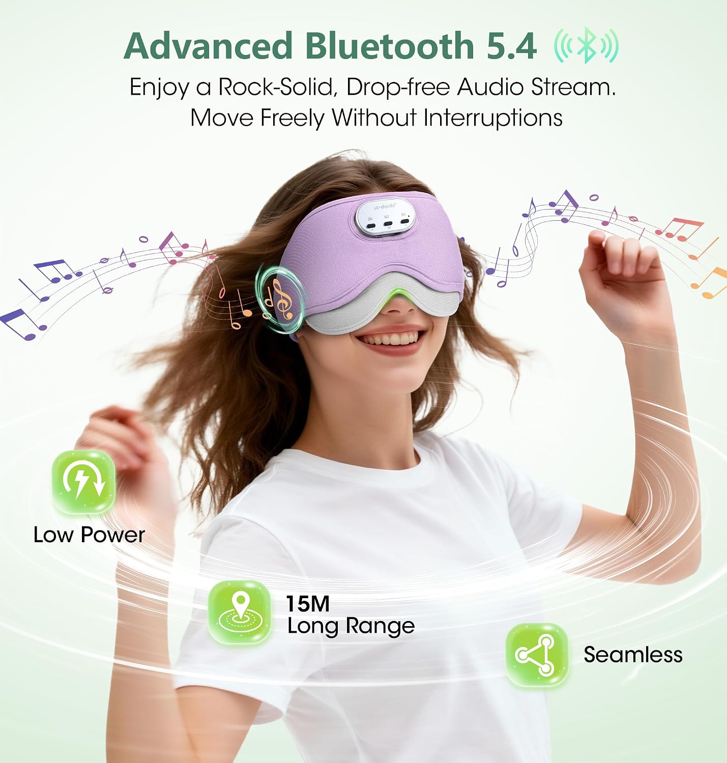 LC-dolida Voice Control Bluetooth Sleep Mask, Bamboo Cotton Bluetooth Sleep Headphones with 3D Zero-Pressure Cups and Timer Setting, Total Blackout Sleep Eye Mask for Side Sleepers (Purple)