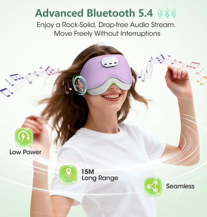 LC-dolida Voice Control Bluetooth Sleep Mask, Bamboo Cotton Bluetooth Sleep Headphones with 3D Zero-Pressure Cups and Timer Setting, Total Blackout Sleep Eye Mask for Side Sleepers (Purple)