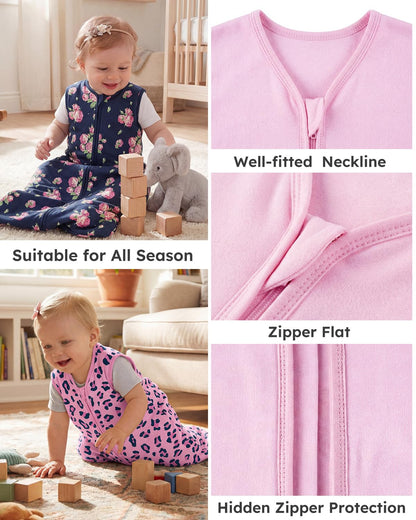 Yoofoss Baby Sleep Sack 0-6 Months Wearable Blanket for Babies 100% Organic Cotton 2-Way Zipper TOG 0.5 Toddler Sleeping Sack 3 Pack, Sleep Sacks