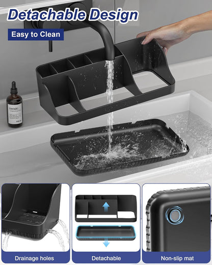 Bathroom Counter Organizer and Storage, 7 Slots Detachable Toothbrush Holders for Bathrooms, Anti-Slip Electric Toothbrush and Toothpaste Holder Countertop Vanity Organizer Accessories for Adults Kids