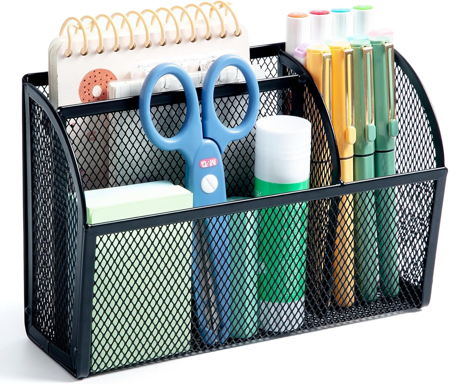 M&G Magnetic Pen Holder Dry Erase Marker Holder, Strong Magnet Metal Mesh Pencil Holder for Whiteboard, Refrigerator and Locker, 3 Compartments Magnetic Basket Organizer, Black