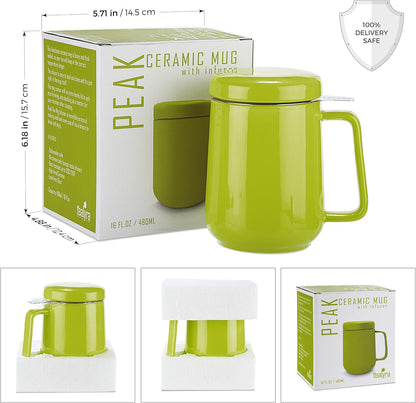 Tealyra - Peak Ceramic Red Tea Cup Infuser - 19-ounce - Large Tea High-Fired Ceramic Mug with Lid and Stainless Steel Infuser - Tea-For-One Perfect Set for Office and Home Uses - 580 milliliter