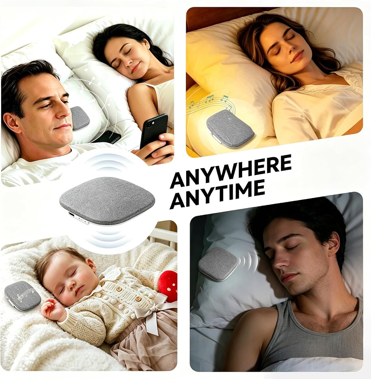 Under Pillow Sleep Speaker, Flat Bluetooth Pillow Speaker for Sleeping | Material: Plastic & woven fabric. Use: Bone conduction audio for bedtime relaxation, side sleepers, and masking noise.