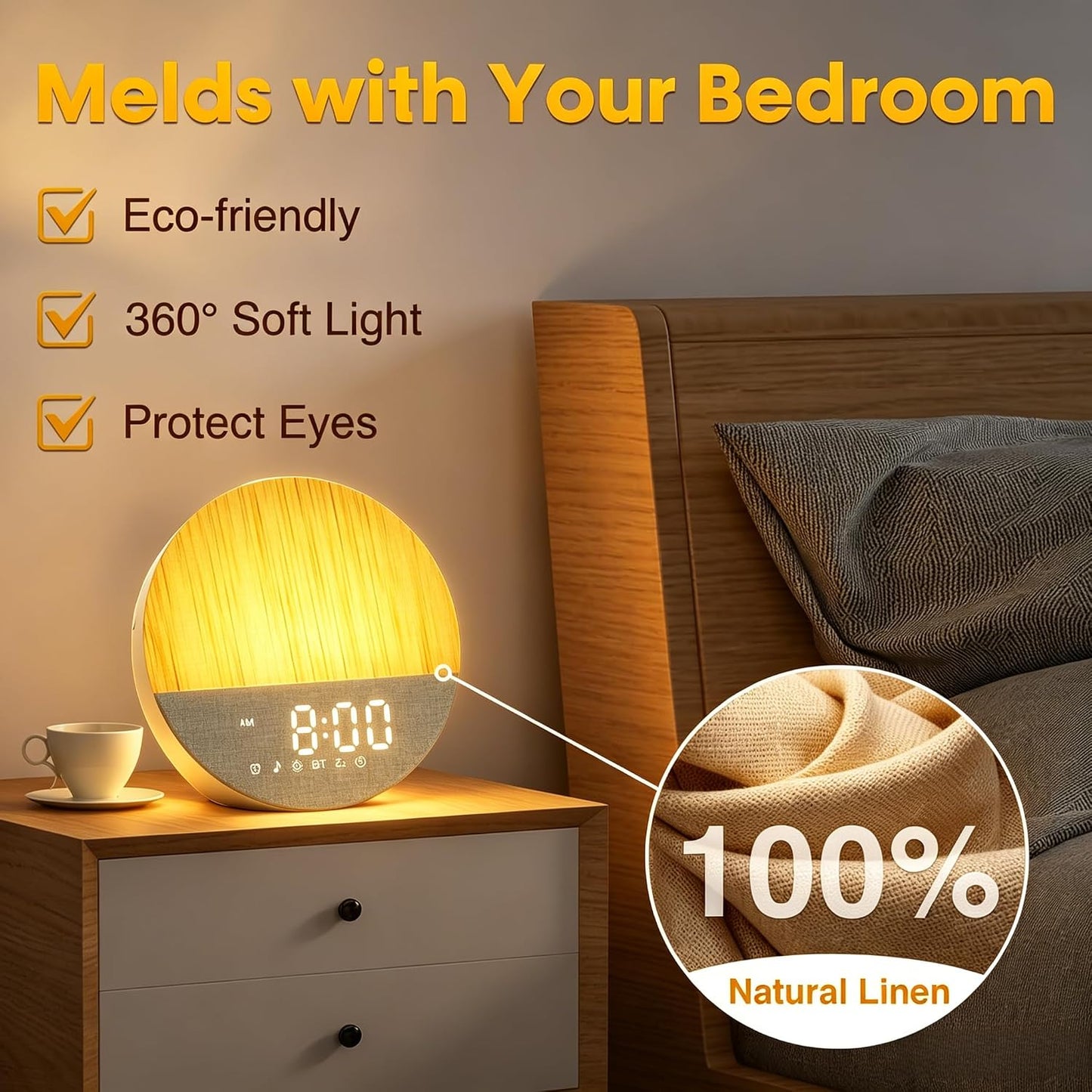 Sunrise Alarm Clock with Sounds Machine:Gentle Wake Up for Heavy Sleepers | Relieve Anxiety Dimmable Clock with Bluetooth Memory for Bedroom - White Noise Machine with 30 Sleep Sounds