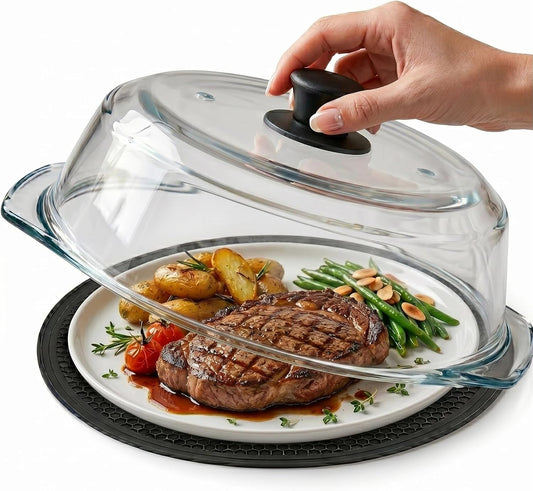 9.5 Inch Borosilicate Glass Microwave Splatter Cover with Silicone Mat