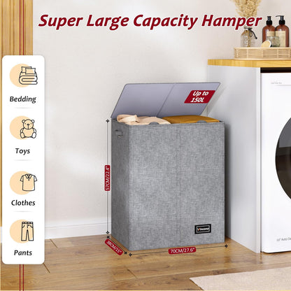 195L Laundry Hamper 3 Section,Large Laundry Hamper with Lid,Dirty Clothes Hamper with 3 Inner Bags,Collapsible Laundry Basket Organizer for Laundry Room,Bedroom,Laundry Sorter Hamper 3 Compartment