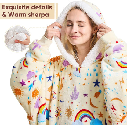 yescool Wearable Blanket Hoodie, Flannel Sherpa Fleece Blanket Sweatshirt for Adults Women Men,One Size Fits All - Colors A