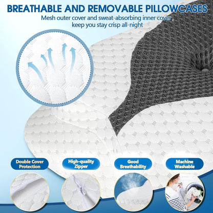 CHxxy Memory Foam Pillows, Cervical Pillow for Neck & Shoulder Pain Relief | Ergonomic Contour Bed Pillow, Soft for Side Sleep Stomach Sleeping and Back Sleeper-Queen Size&Grey