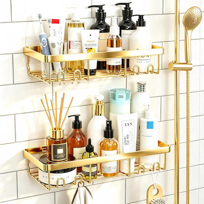 Moforoco Shower Caddy Shelf Organizer Rack, Self Adhesive Black Bathroom Shelves Basket, Home Farmhouse Wall Inside Organization and Storage Decor Rv Accessories, First Camper Apartment Essentials
