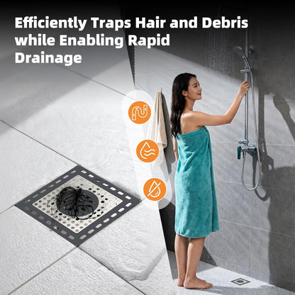 Hibbent Upgraded Shower Drain Hair Catcher for Bathroom Floor 4" Drain, Anti-Clogging Shower Drain Cover, Stainless Steel & Silicone Drain Strainer with Handle, Shower Drain Protector, Grey