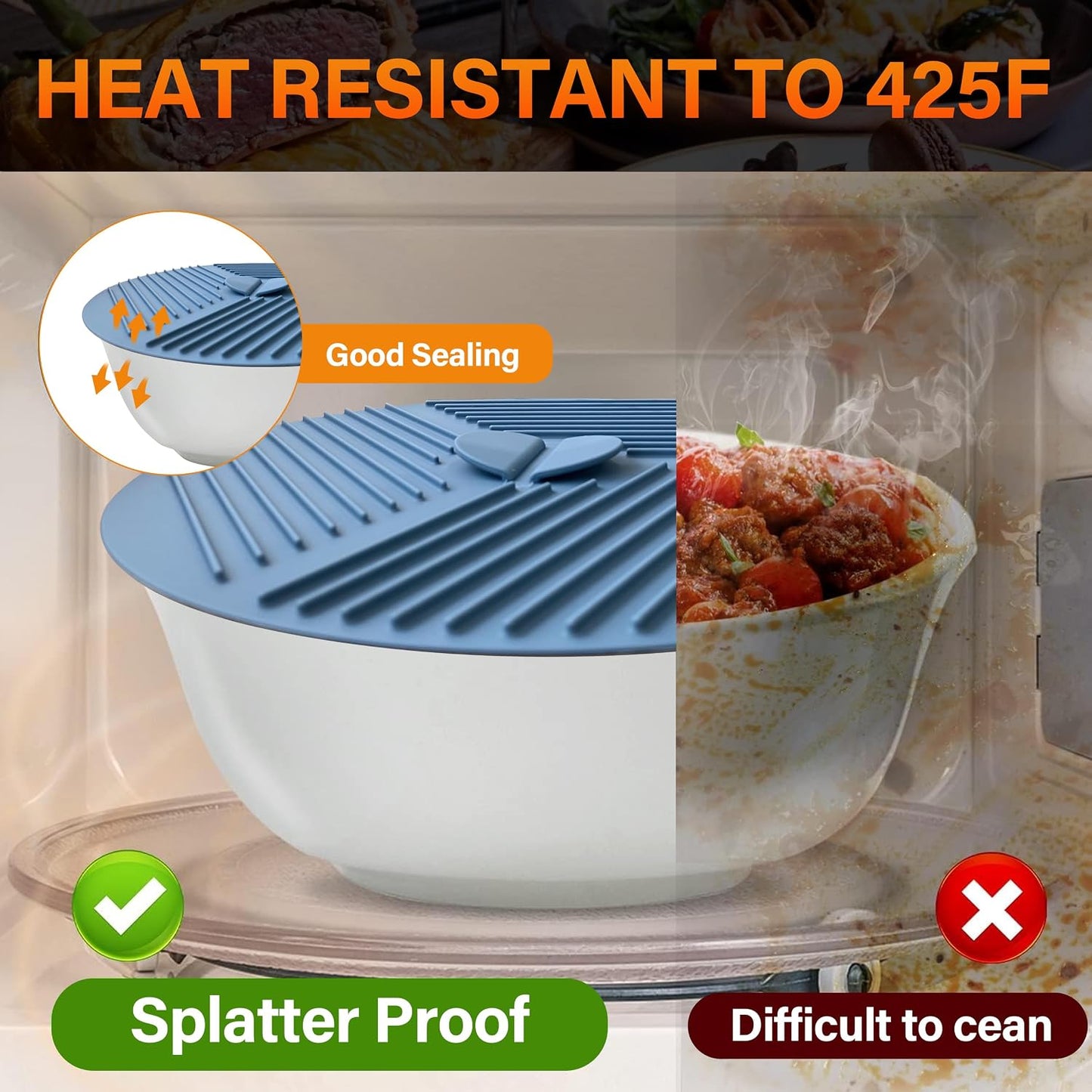 Silicone Lids for Bowls 3 Pack 6/8/10 Inch, Microwave Splatter Cover Food Storage Universal Multi-Use Pot Holders Trivet Mats, Heat Resistant Dishwasher Safe for Pans Plates Cups