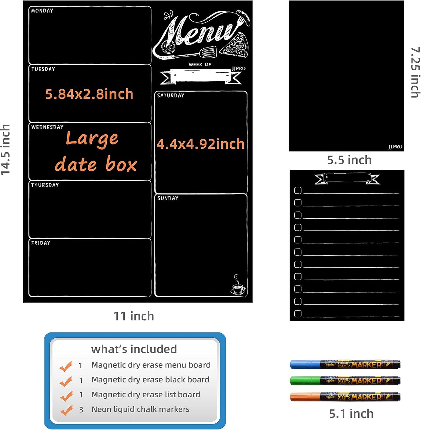 JJPRO Magnetic Dry Erase Meal Planning Whiteboard for Refrigerator-One 14.5x11 Weekly Menu Board and Two Notes Whiteboard for Kitchen Fridge-Refrigerator Organizer with Meal Planner Boards