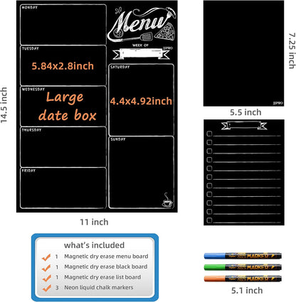 JJPRO Magnetic Dry Erase Meal Planning Whiteboard for Refrigerator-One 14.5x11 Weekly Menu Board and Two Notes Whiteboard for Kitchen Fridge-Refrigerator Organizer with Meal Planner Boards