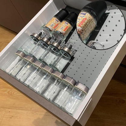Spice Drawer Organizer Insert - Silicone Spice Drawer Liner Pearl | Adjustable non-slip liner organizer; in-drawer spice rack for seasoning jars, spice bottles, flat kitchen drawer organizer