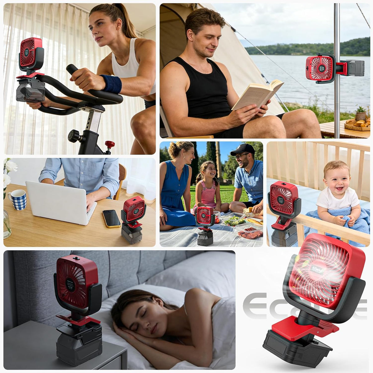 Ecarke 4" Clip Fan Compatible with Milwaukee 18V Battery (Tool Only) 3-Speed Cordless Clip-On Fan with 360° Rotation Low Noise Portable Desk Fan for Camping Jobsite Tent Fishing Outdoor