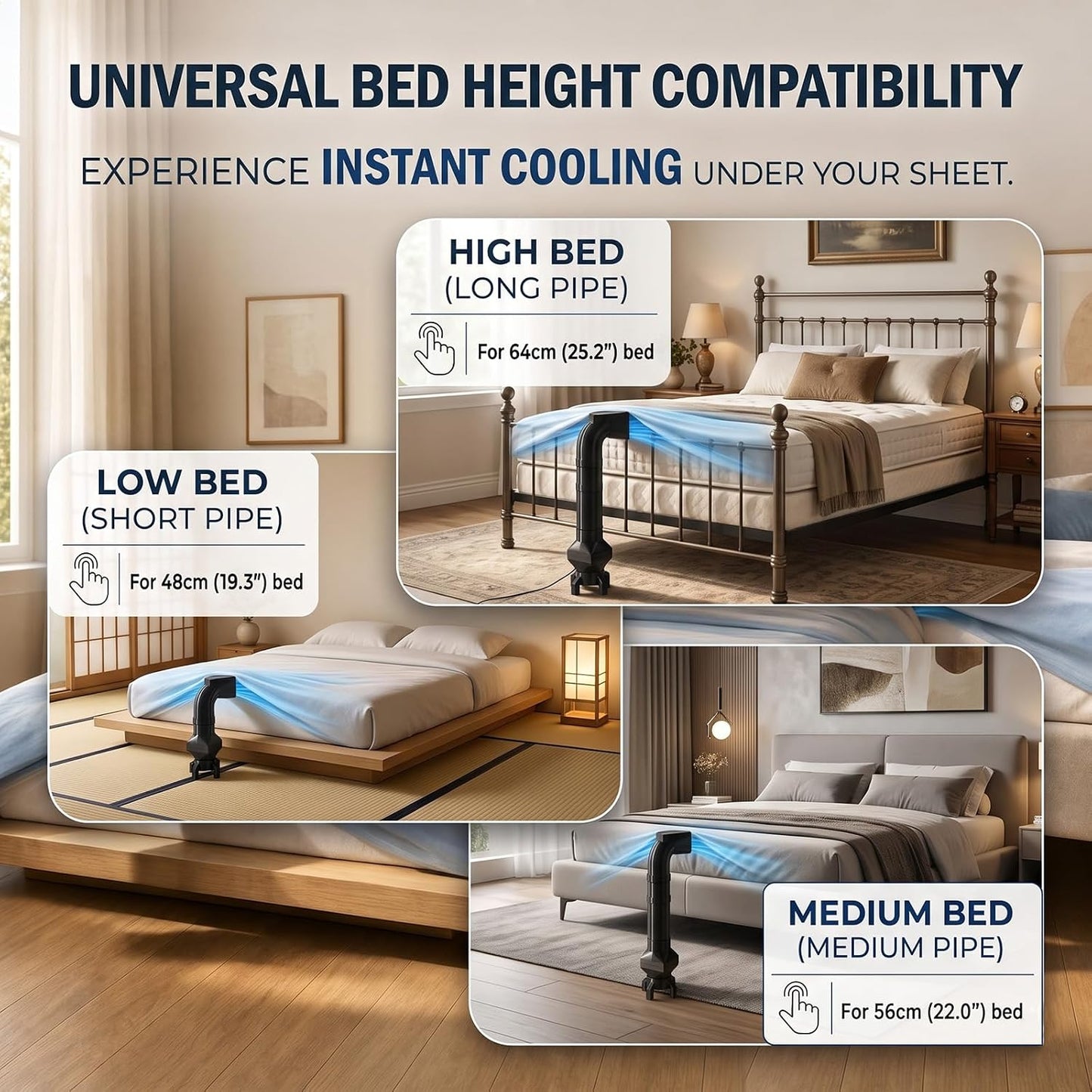 Bed Cooling Fan Under Sheets,Adjustable Bed Cooling System for Hot Sleepers | Adjustable speed buttons on fan surface,Powerful airflow under sheets,targeted room-temperature airflow sleep cooler