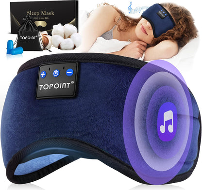 TOPOINT Sleep Mask Headphones Bluetooth Wireless 5.4, Breathable Cotton Eye Mask for Sleeping Side Sleepers Travel Music Headsets with Microphone Handsfree Men Women