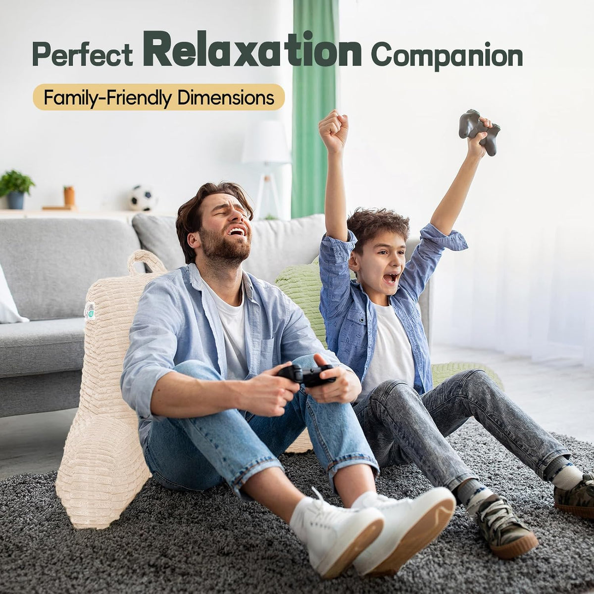 21" Higher Large Reading Pillow for Bed Adult, Back Pillow for Bed Sitting Up with Memory Foam Back Support with Arms Rest for Couch Chair Gray