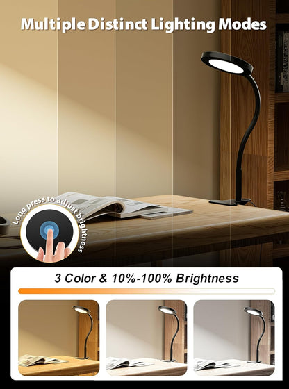 White Clip On Reading Light, 450LM Book Light, CRI95, 3 Modes Stepless Dim | CRI95 eye-caring LED provides natural lighting for reading, studying, and bedside use with adjustable brightness and modes