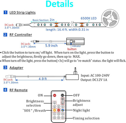 WOBANE 16.4ft Motion Sensor LED Strip with Remote,Warm White Tape Lighting | Dimmable LED Strip Lights for Kitchen, Under Cabinet, Bedroom, Shelf, Bed, PIR Function,Night Light,Adapter,3000K Warm White
