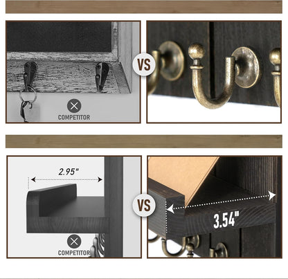 Rebee Vision Key Holder Wall Mount with 5 Key Hooks for Home Decor, Brown | 3.54'' x 10'' x 7.28'', Small Shelf for Display Plant, Key Hangers for Hat, Entryway Space-Saving Storage