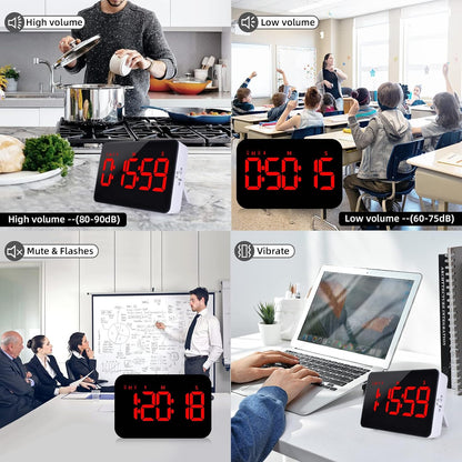 PERSUPER Kitchen Digital Timer, Count Down Up, Rechargeable, Vibration Mode | Adjustable Volume and Brightness LED Display, Time Management Cook, Desk, Kids Adults Study Teaching, Kitchen Gadgets RGB ﻿