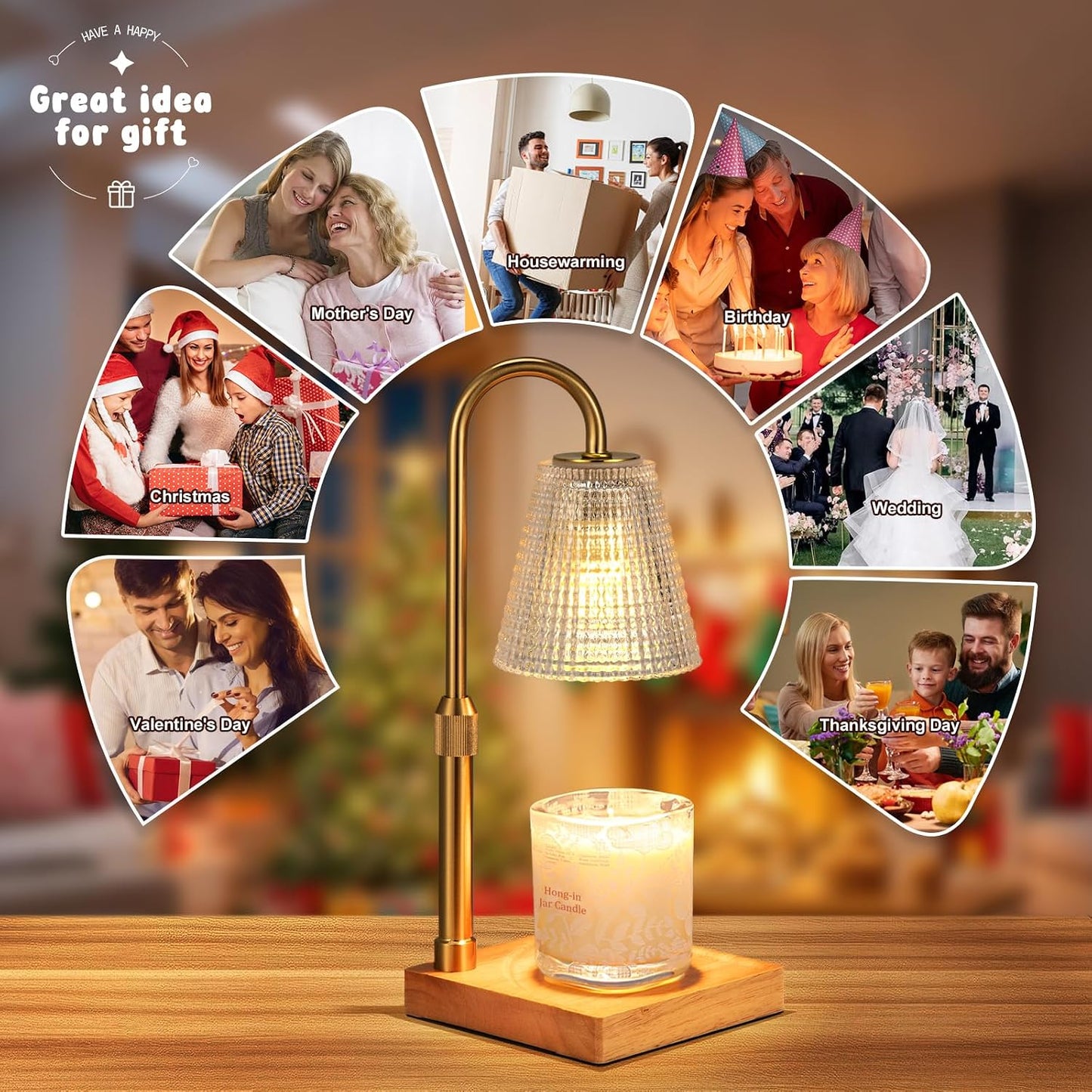 Hong-in Candle Warmer Lamp with Timer, House Warming Gifts New Home Decor | Dimmable & Adjustable Height, Electric Wax Warmer for Scented Wax Jar Candles,Gifts for Women Mom Sister