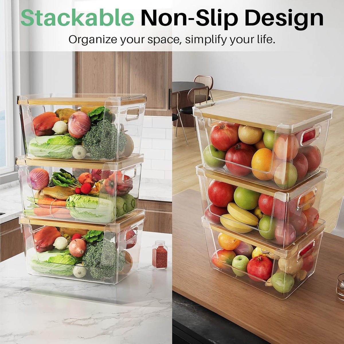 Pantry Organizer and Stackable Storage Kitchen,Sturdy and Durable Storage Basket for Potato, Onion, Garlic, Fruit, Vegetable, Produce, Clear Plastic Storage with Lid&Handle