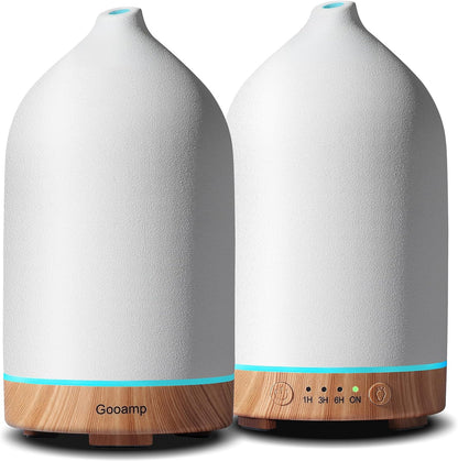 Ceramic Essential Oil Diffuser for Home (Set of 2) Air Humidifier | 200ML Ultrasonic Aromatherapy Diffuser & Humidifier 7 LED Lights, Auto Shut-Off, Wood Base, 3 Timers for Bedroom, Office,Yoga