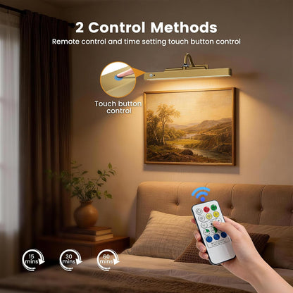 Wireless Picture Light for Wall Art Motion Sensor, 16 Inch, Black, 1 Pack | 5000mAh Rechargeable Battery, Cordless, Magnetic Detachable Bar, 3CCT Dimmable, Remote Control for Paintings and Artworks