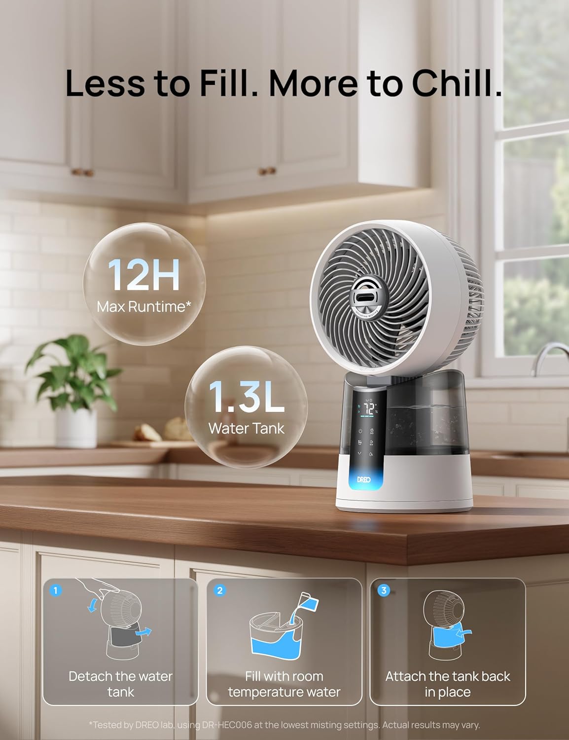 DREO TurboCool Misting Fan 516, 5℉ Drop Cooling Fans that Blow Cold Air | 150°+30° Omni-directional Oscillating, Evaporative air cooler, 26 ft/s Wind, Ultrafine Mist, 20dB, 6 Speeds 2 Modes, White