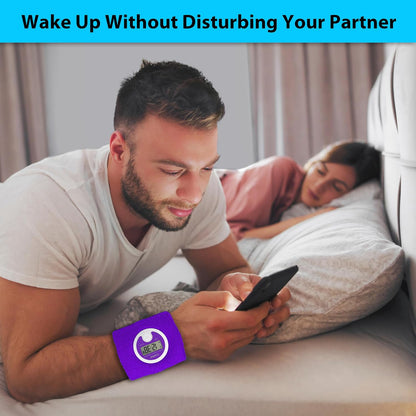 Coolfire Vibrating Alarm Clock Wristband, Silent Wake-Up Watch for Heavy Sleepers, Won’t Disturb Partner, Couples/Roommates, Deaf/Hearing Impaired, 4 Alarms, Bluetooth App, Rechargeable (Purple)