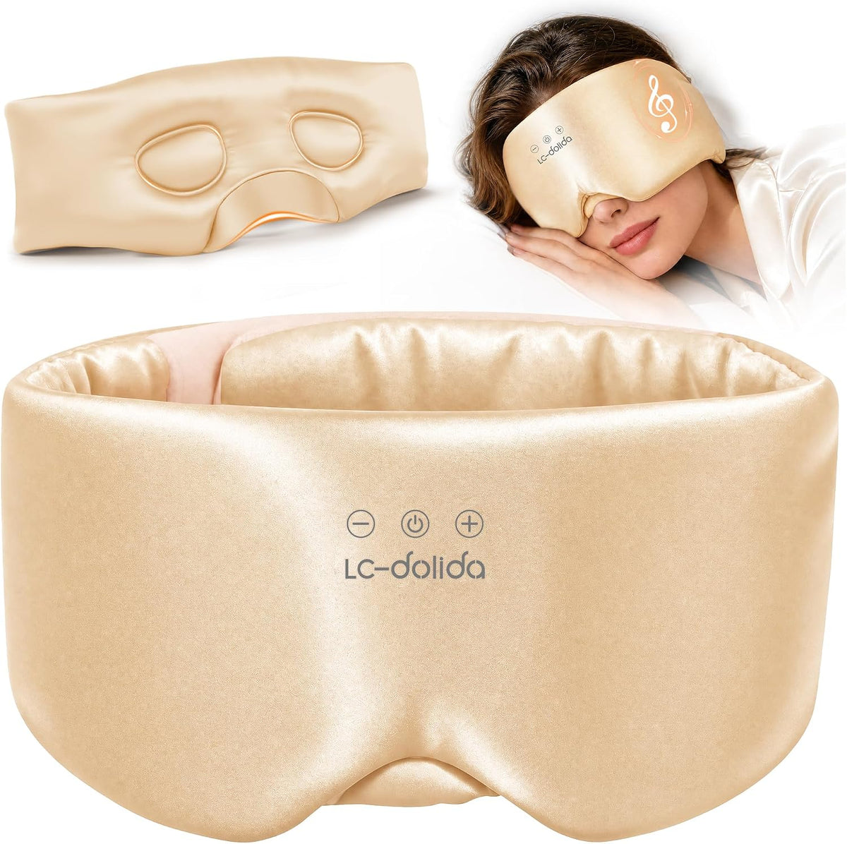 LC-dolida 3D Silk Bluetooth Sleep Mask, Mulberry Silk Sleep Mask with Bluetooth Headphones, Bluetooth Eye Sleep Mask for Side Sleepers, Total Blackout Bluetooth Eye Mask for Women Men, Black