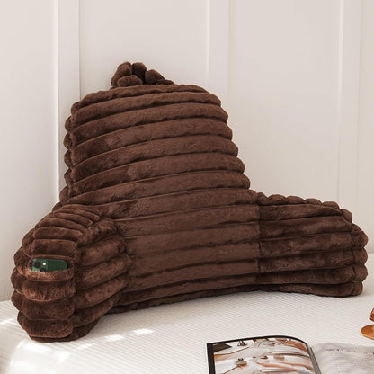 Large Reading Pillow for Adults, Back Support Pillow for Sitting Up in Bed with Arms, Couch for Lounging Bedrest, Pink