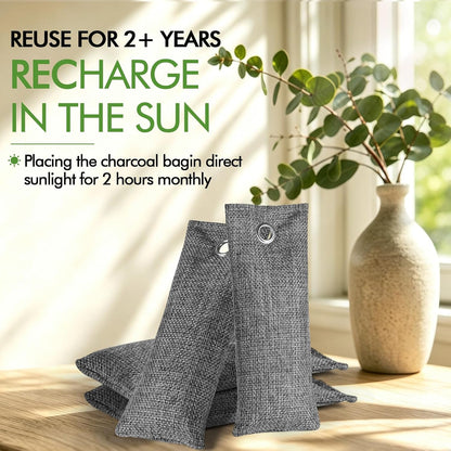 20 Pack Activated Charcoal Odor Absorber with 10 Pcs Hooks, Bamboo Charcoal air purifying Bags (50g/ Each), Shoe Deodorizer Odor Eliminator for Strong Odor, Car, Home, Pet, Closet